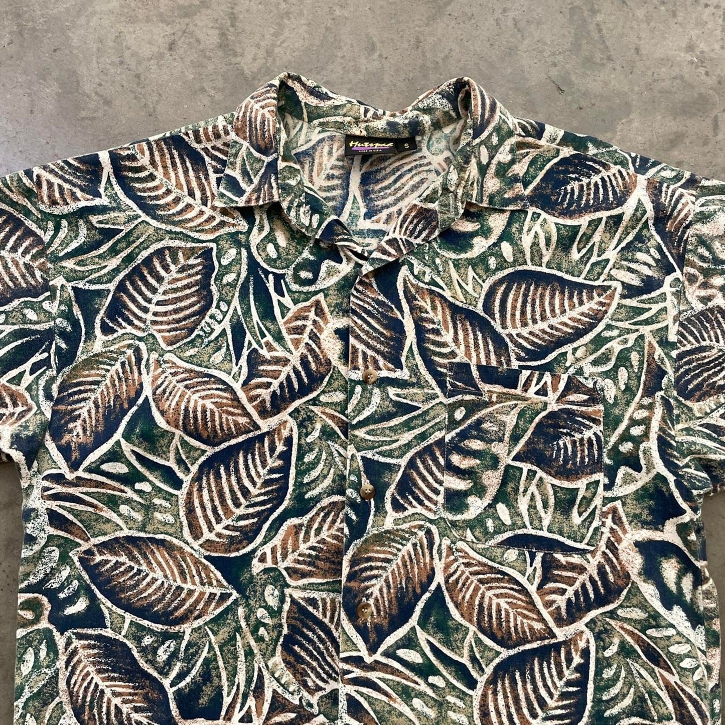 Vintage Hutspah Navy and Green Floral Hawaiian Shirt