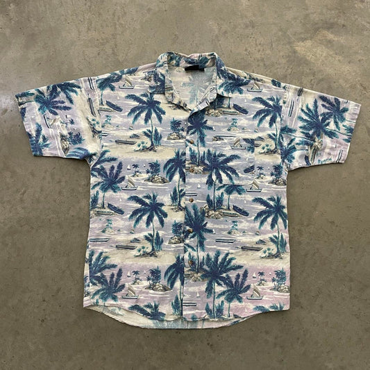 Vintage Hutspah Blue Tropical Island Hawaiian Shirt