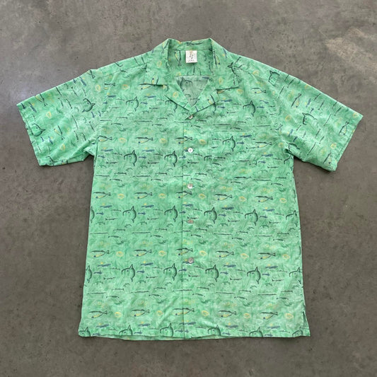 Vintage Sanya Green Fish Button Up Shirt