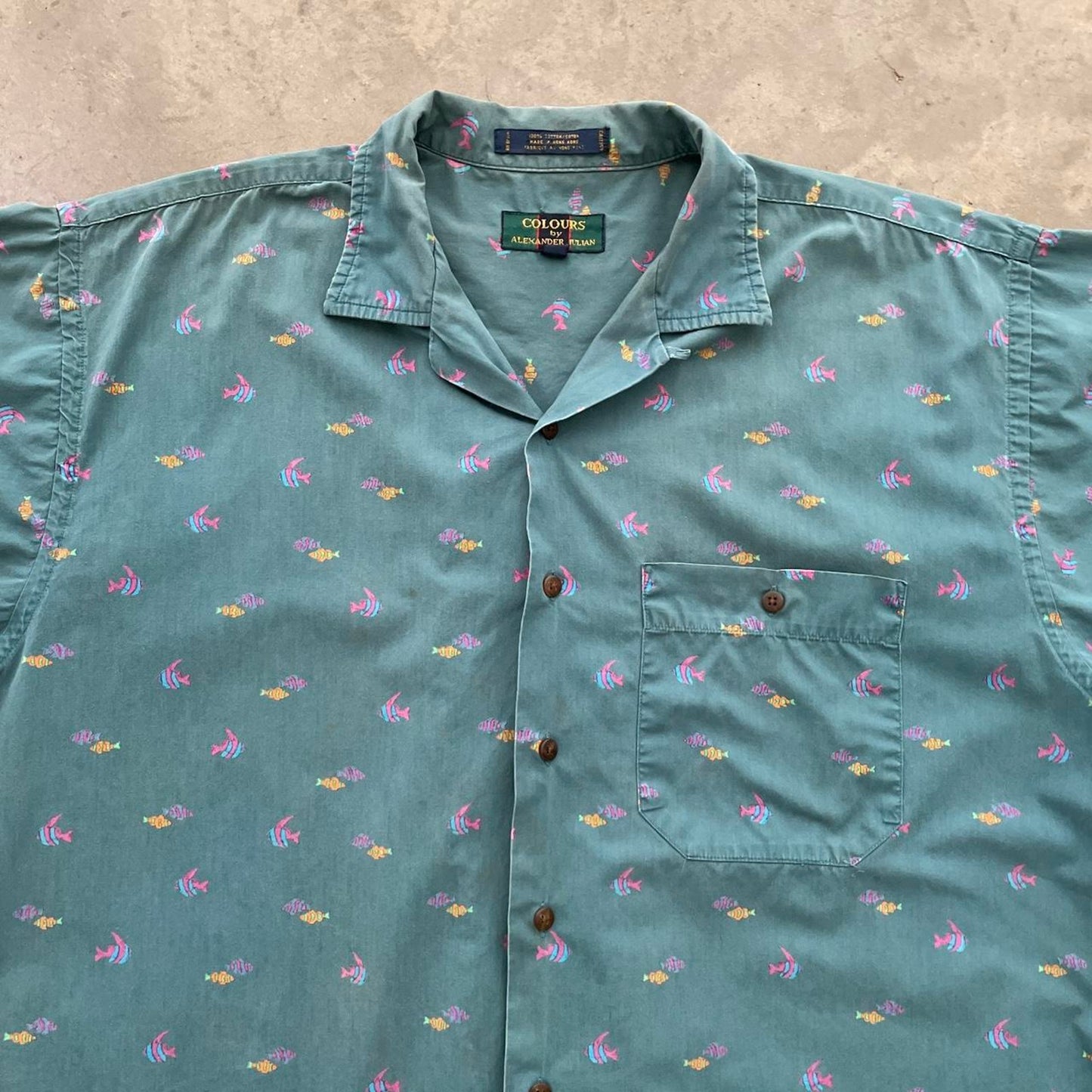 Vintage Colours Teal Fishes Button Up Shirt