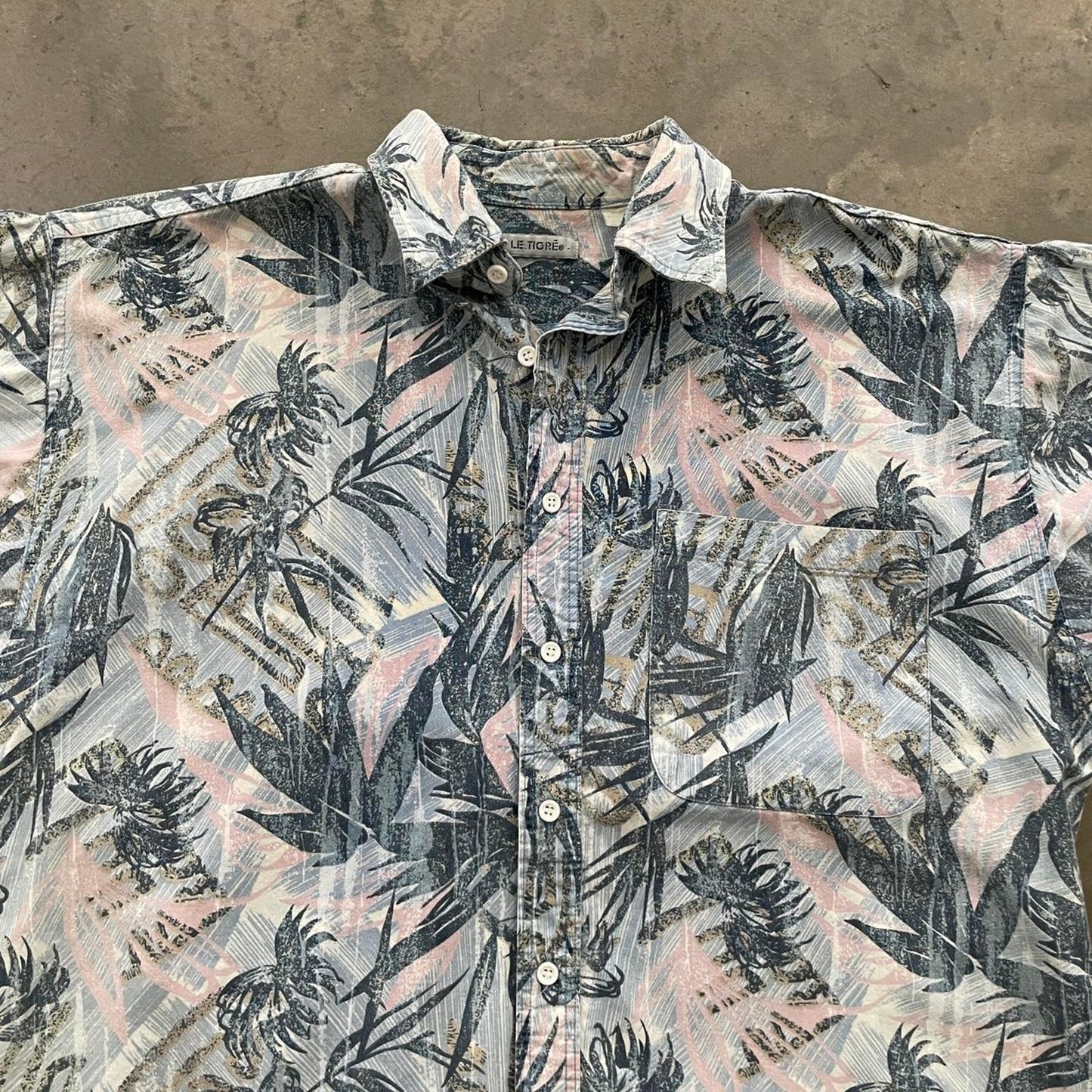 Vintage Le Tigre Light Blue Tropical Button Up Shirt