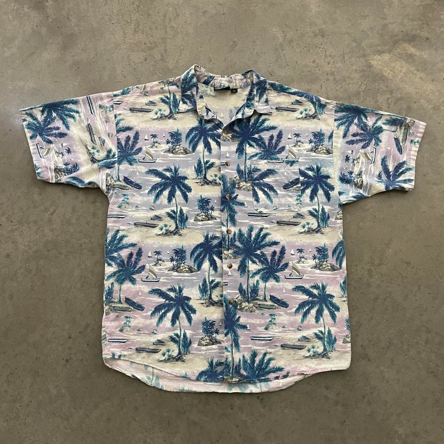 Vintage Hutspah Blue Tropical Island Hawaiian Shirt