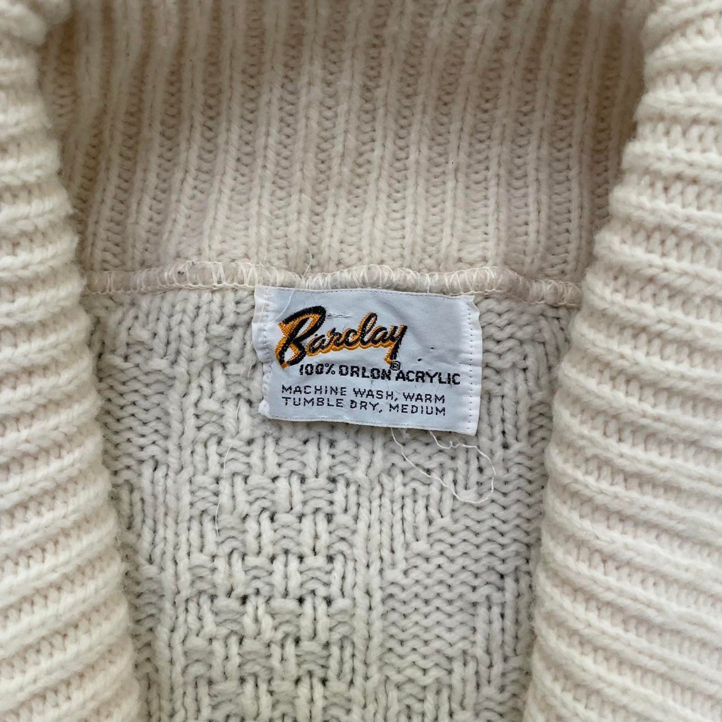 Vintage 80s Cream Shawl Collar Cable-knit Cardigan Sweater