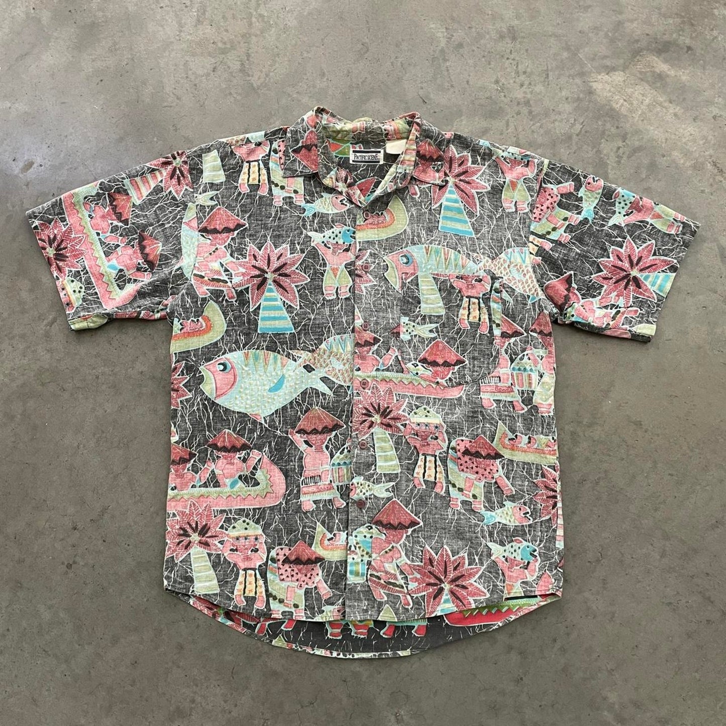 Vintage Pacific Scene Black Tiki Hawaiian Shirt