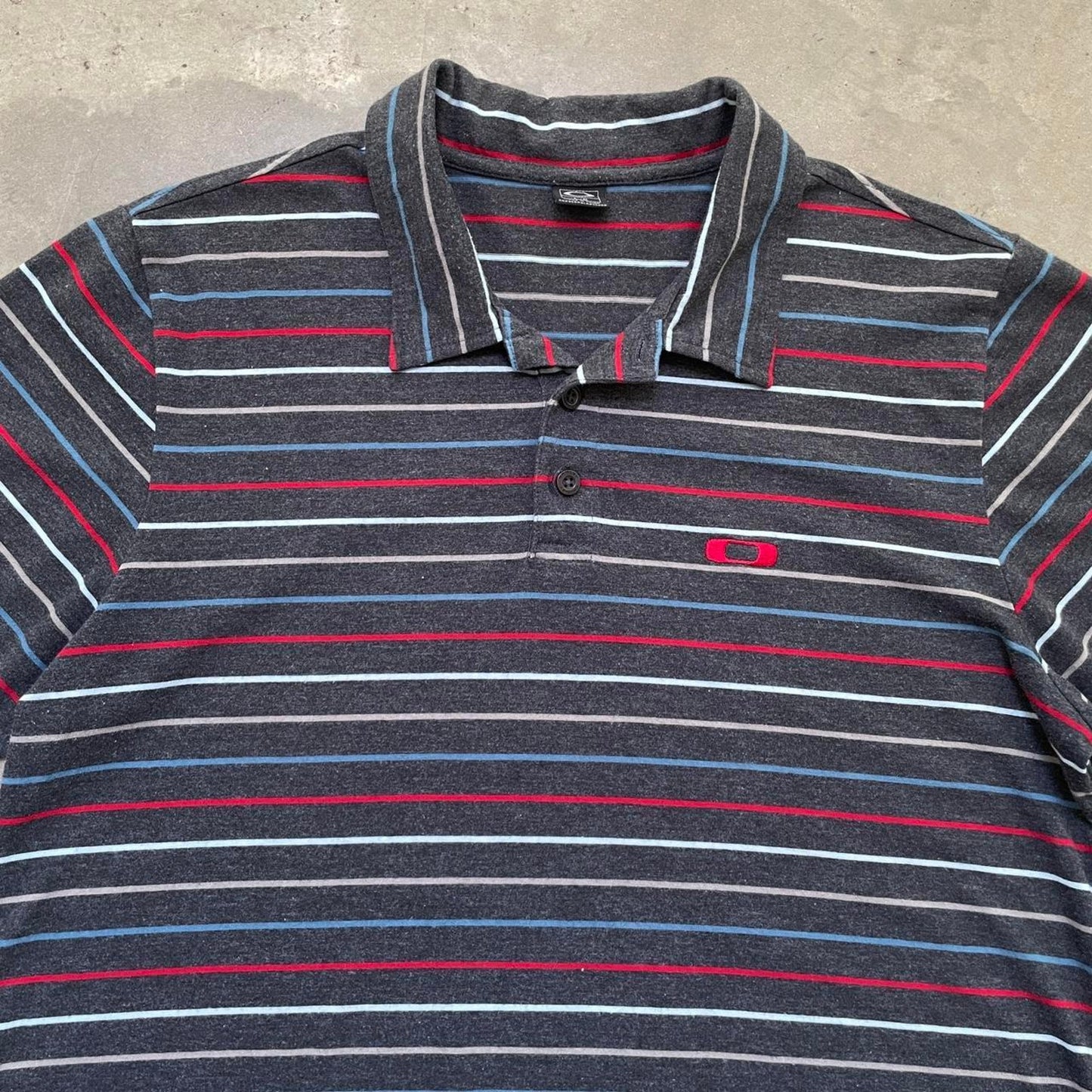 Vintage Oakley Striped Charcoal Polo Shirt