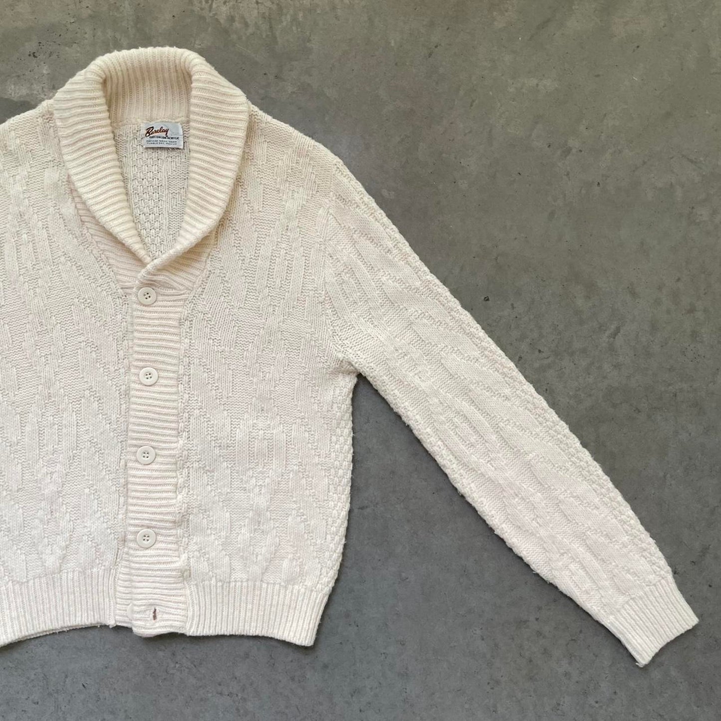 Vintage 80s Cream Shawl Collar Cable-knit Cardigan Sweater