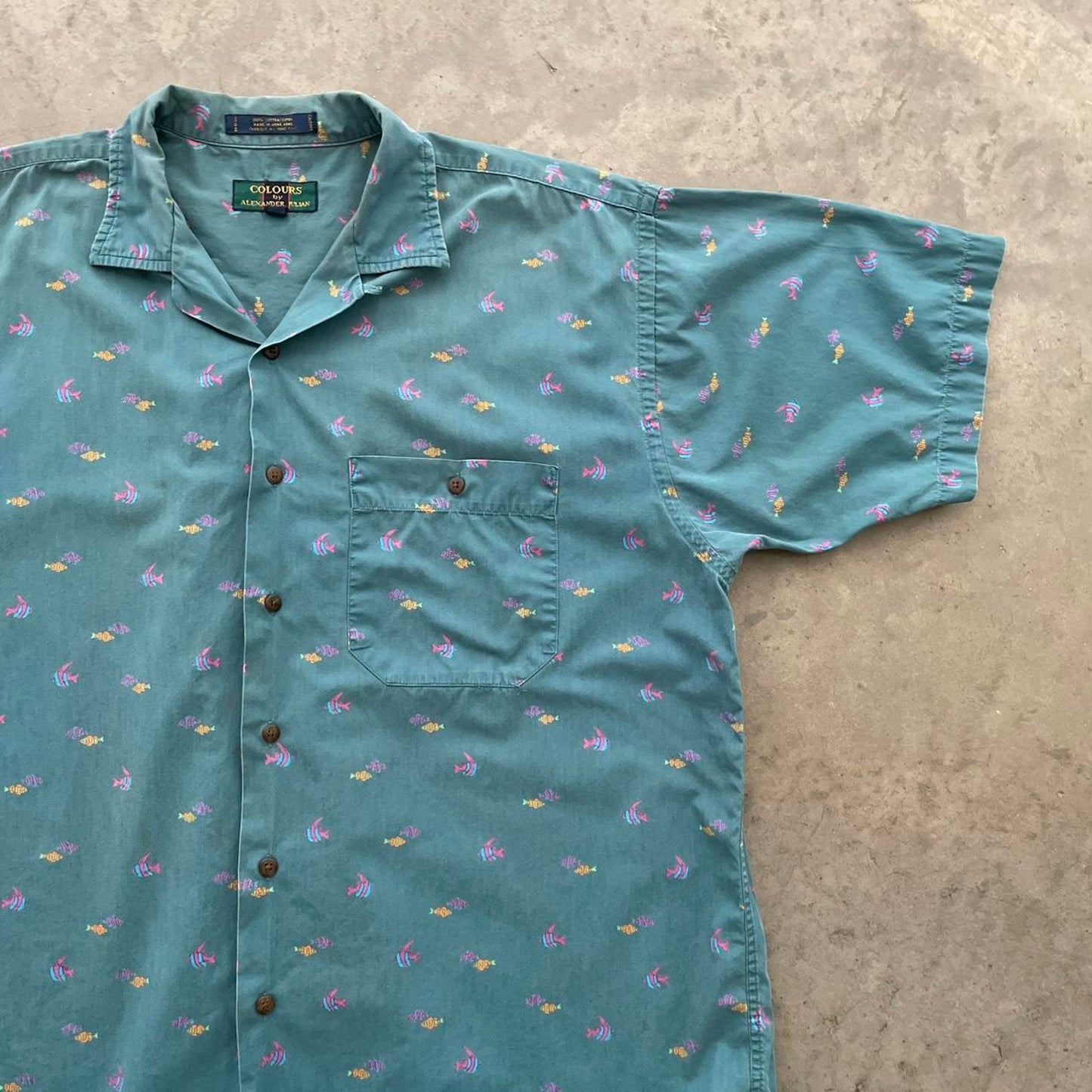 Vintage Colours Teal Fishes Button Up Shirt