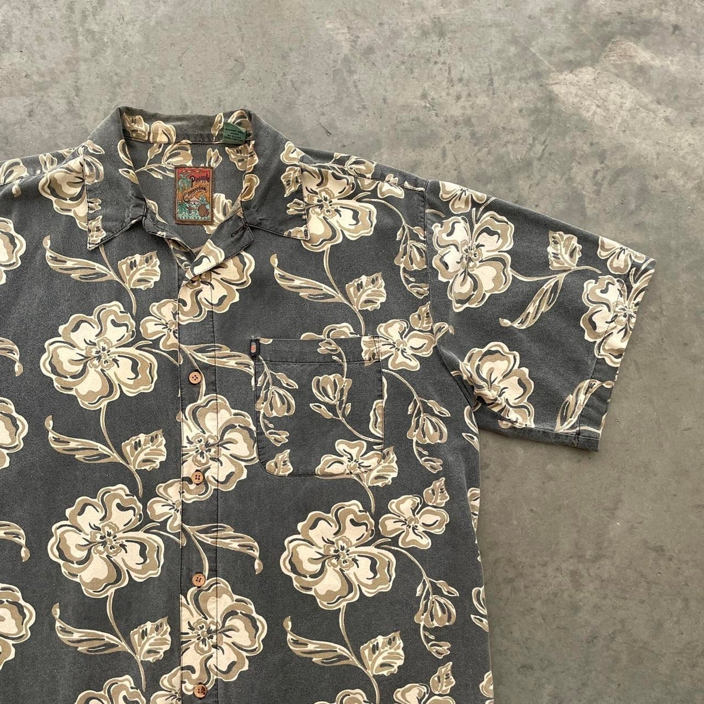 Vintage Pineapple Connection Brown Floral Hawaiian Shirt