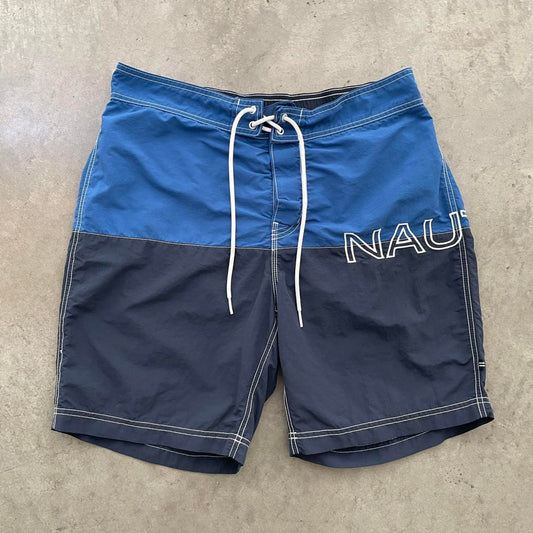 Nautica Blue Two Tone Logo Spell-out Swim Shorts