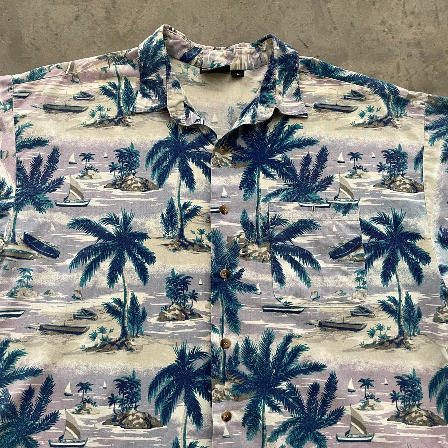 Vintage Hutspah Blue Tropical Island Hawaiian Shirt