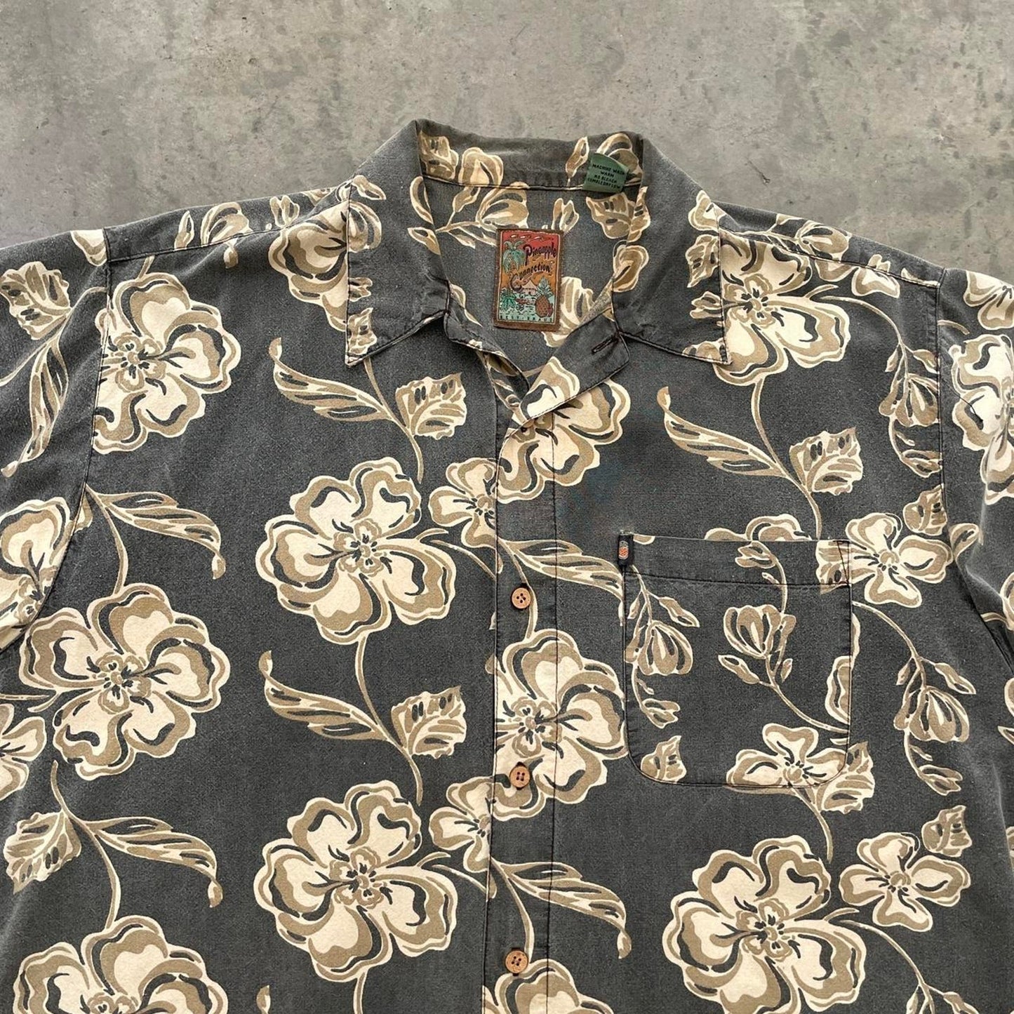 Vintage Pineapple Connection Brown Floral Hawaiian Shirt