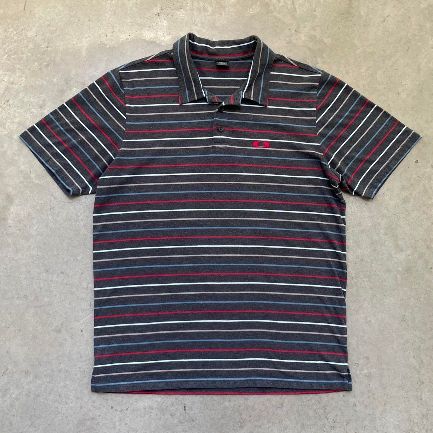 Vintage Oakley Striped Charcoal Polo Shirt