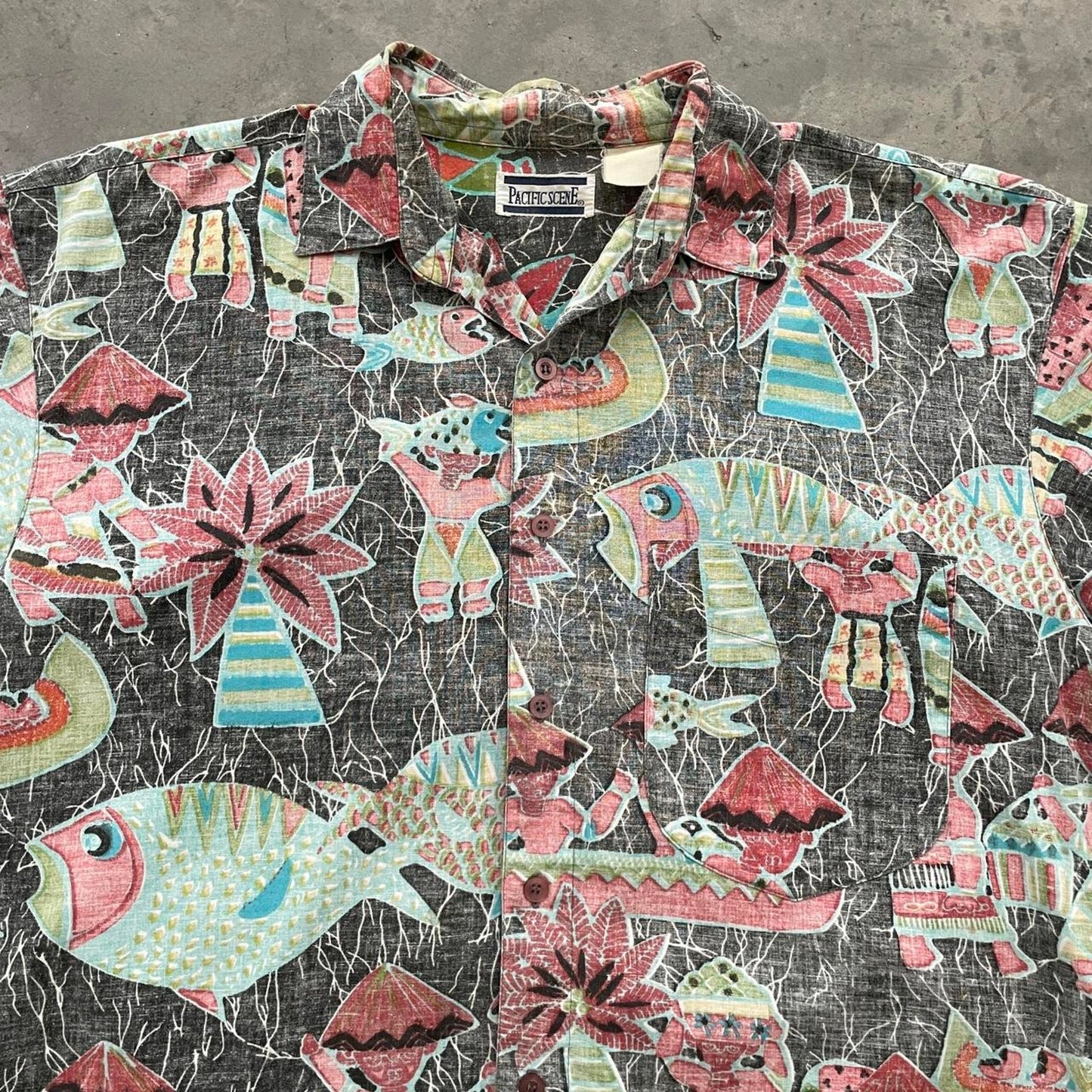 Vintage Pacific Scene Black Tiki Hawaiian Shirt