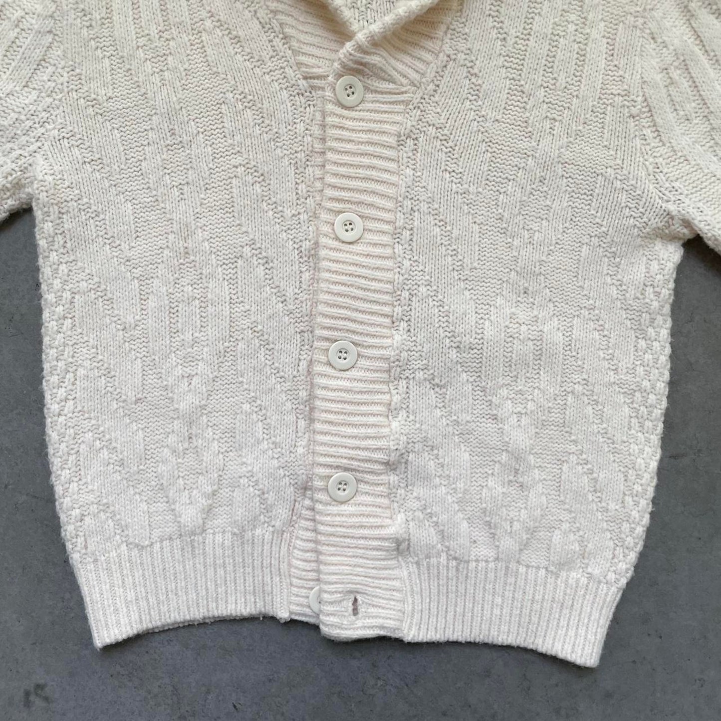 Vintage 80s Cream Shawl Collar Cable-knit Cardigan Sweater