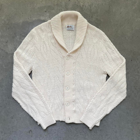 Vintage 80s Cream Shawl Collar Cable-knit Cardigan Sweater