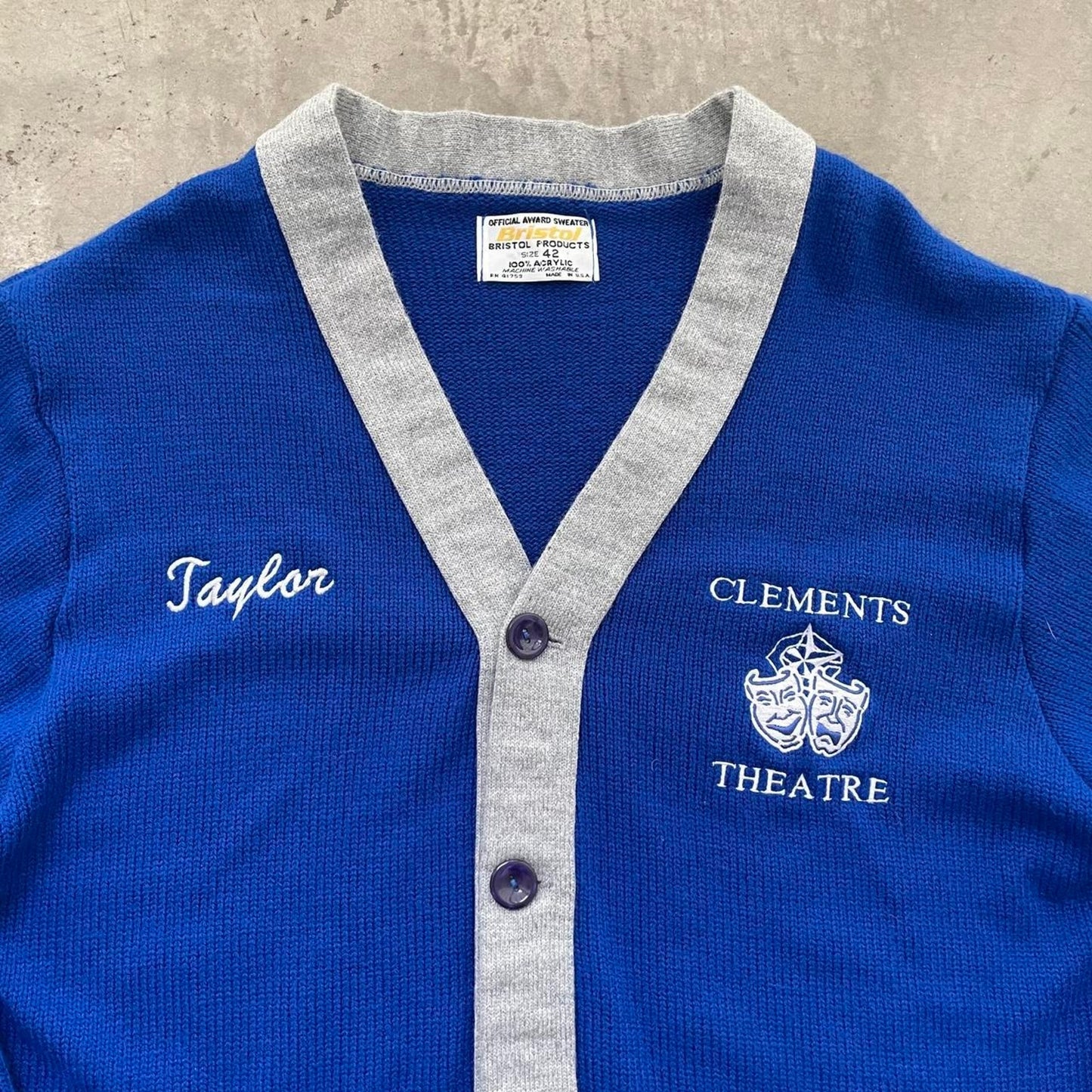 Vintage 90s Clements Theatre “Taylor” Blue Cardigan