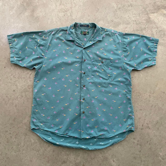 Vintage Colours Teal Fishes Button Up Shirt