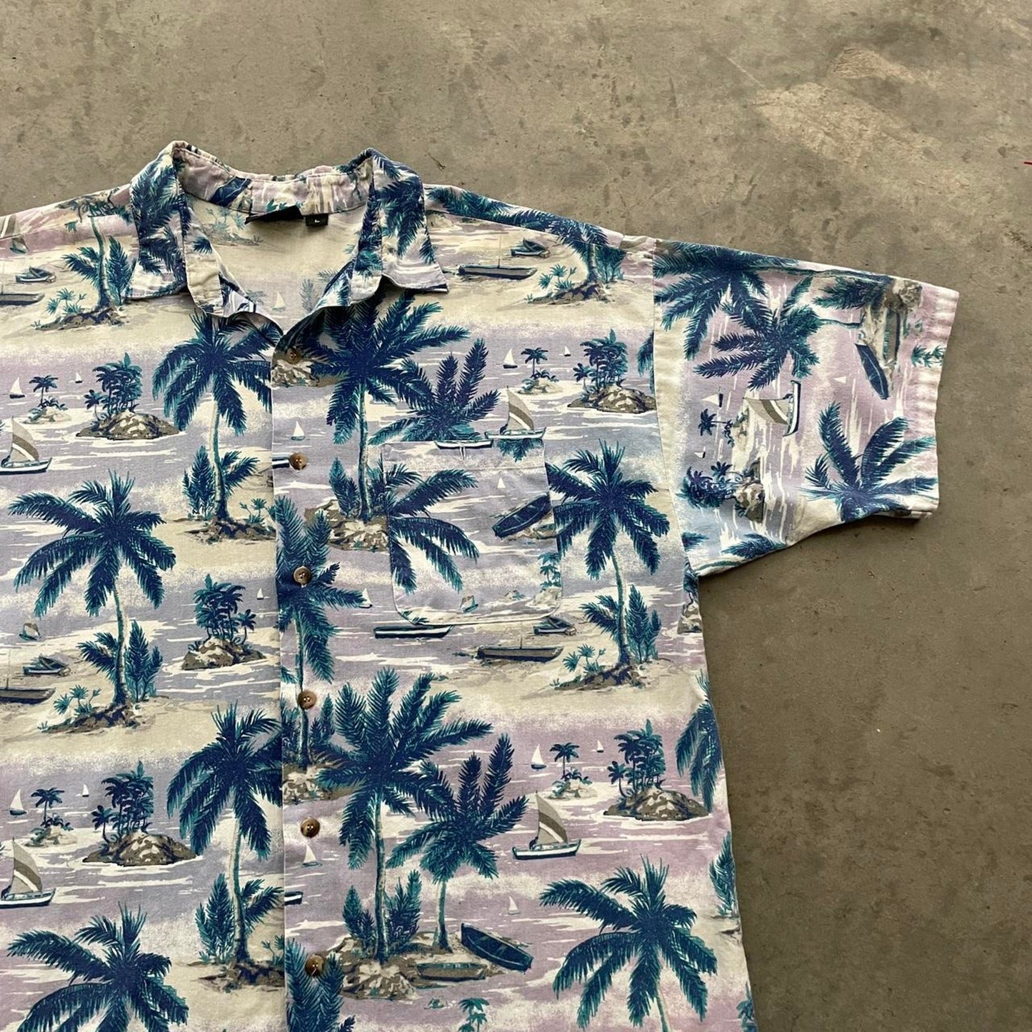 Vintage Hutspah Blue Tropical Island Hawaiian Shirt