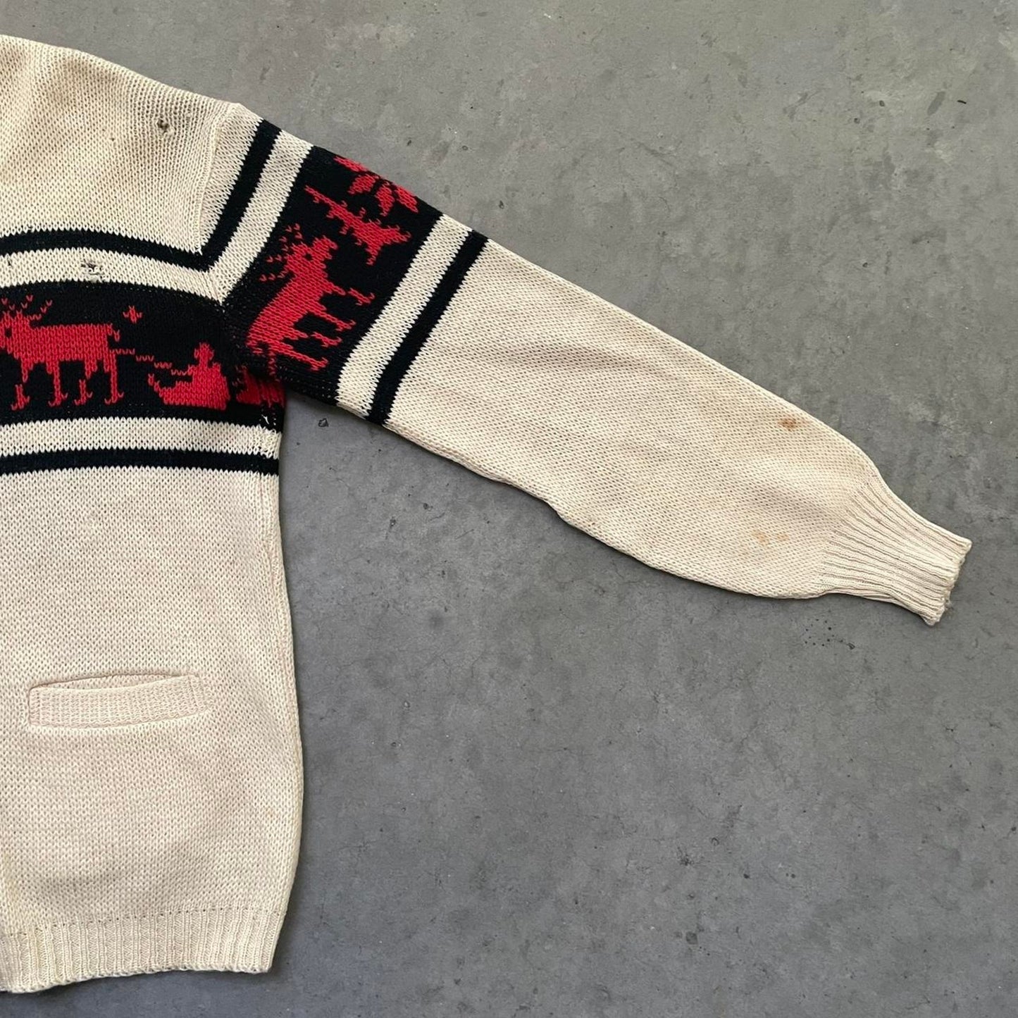 Vintage 60s Cream Christmas Reindeer Cardigan Sweater