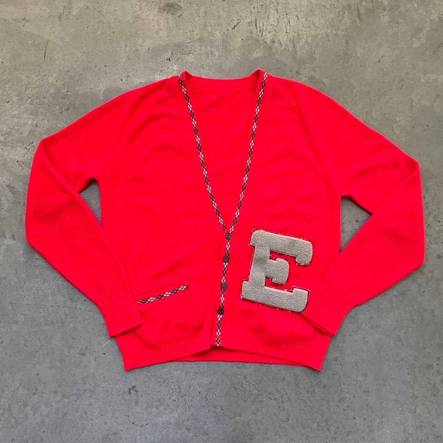 Vintage 80s Red “E” Cardigan Sweater