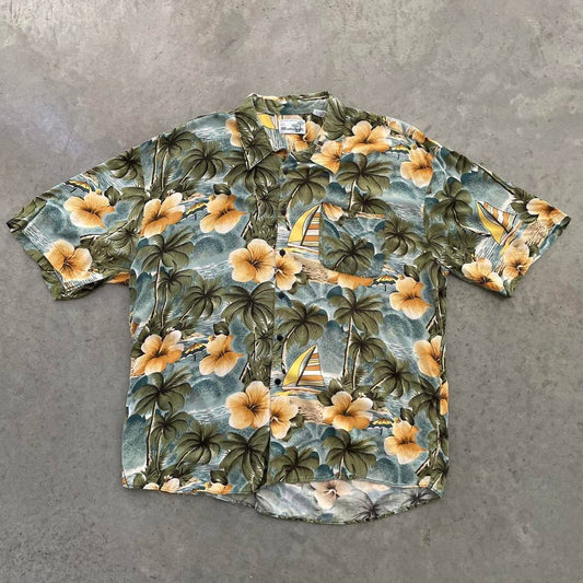 Vintage Green Floral Hawaiian Shirt