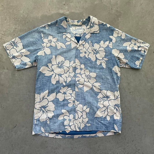 Vintage Blue Floral Hawaiian Shirt